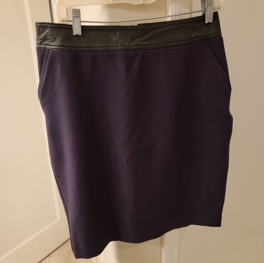 Worthington Navy Blue Pencil Skirt With Faux Leather Waist Band